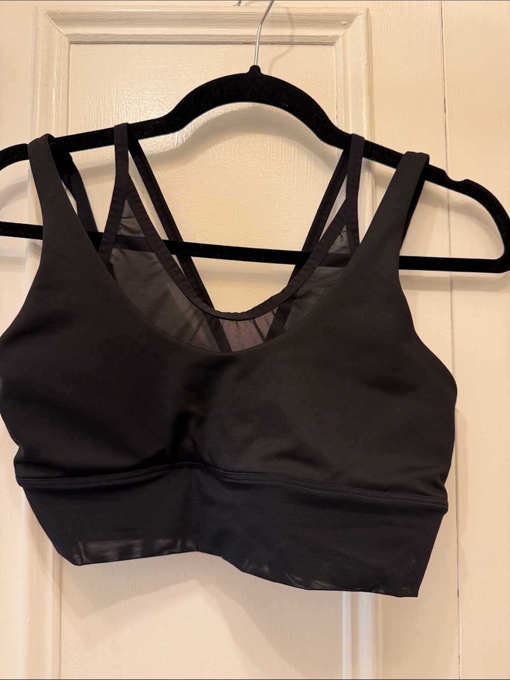 alo mesh double layer Strappy Sports Bra in Black